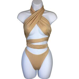 Sexy Beige Bikini Set Size Medium Multi‎ Strap Wrap-Around Adjustable Design